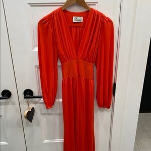 Vintage MR.Edward Coral Midi Long Sleeve Dress
